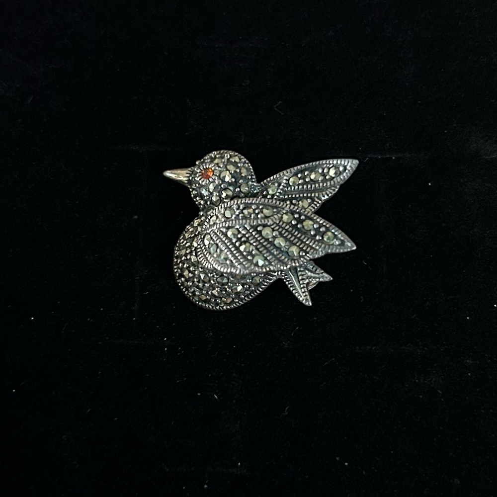 Vintage Sterling Silver & Marcasites Bird Brooch